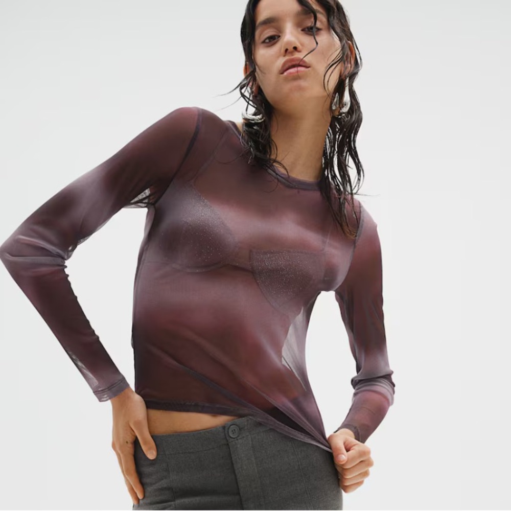 H&M Printed Mesh Top